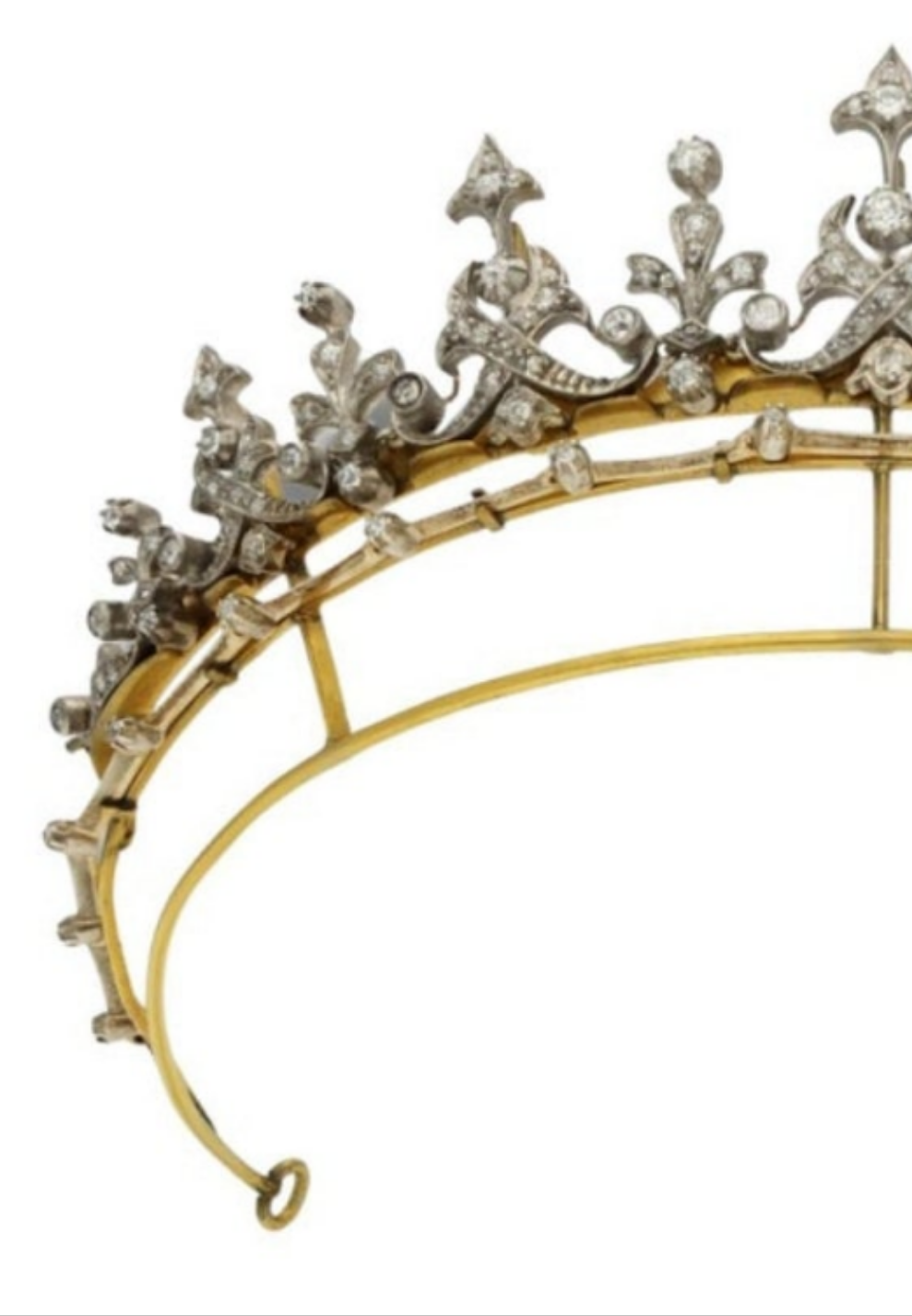 18k Gold Victorian Diamond Fringe Tiara Convertible To A Necklace Circa 1880s silver on gold Old brilliant and single cut diamonds estimated to weigh a combined total of approximately 2.5cts