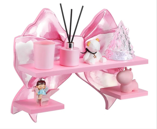 Pink Bow Floating Shelf Wooden Holder Wall Decor Shelf Bedroom Hanging Holder Pink Bow Wooden Floating Bathroom Decor 15.43 x 12.6 Inch for Bedroom Living Room Kitchen Office