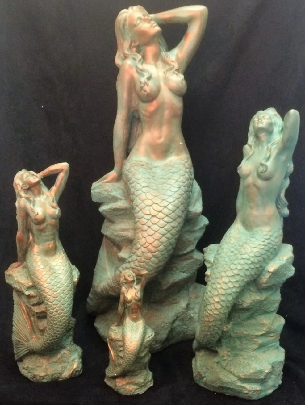 Sexy Mermaid on Coastal Rock Statue Outdoor Waterproof Porch Garden Pool Side Decor Bathroom