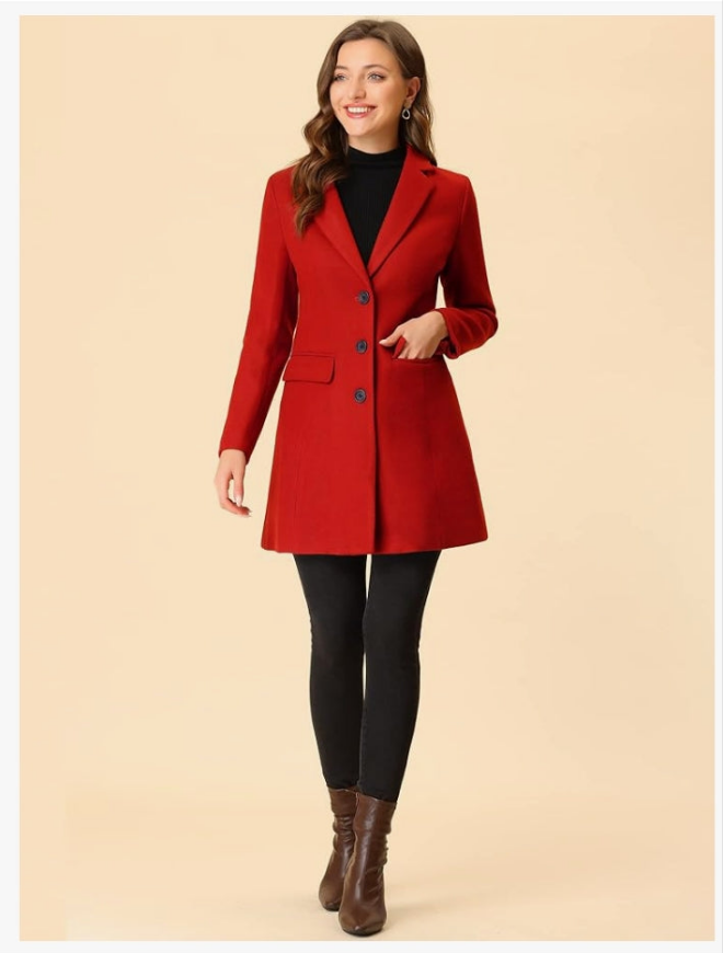 Pea Coat Single Breasted Long Winter Coats for Women