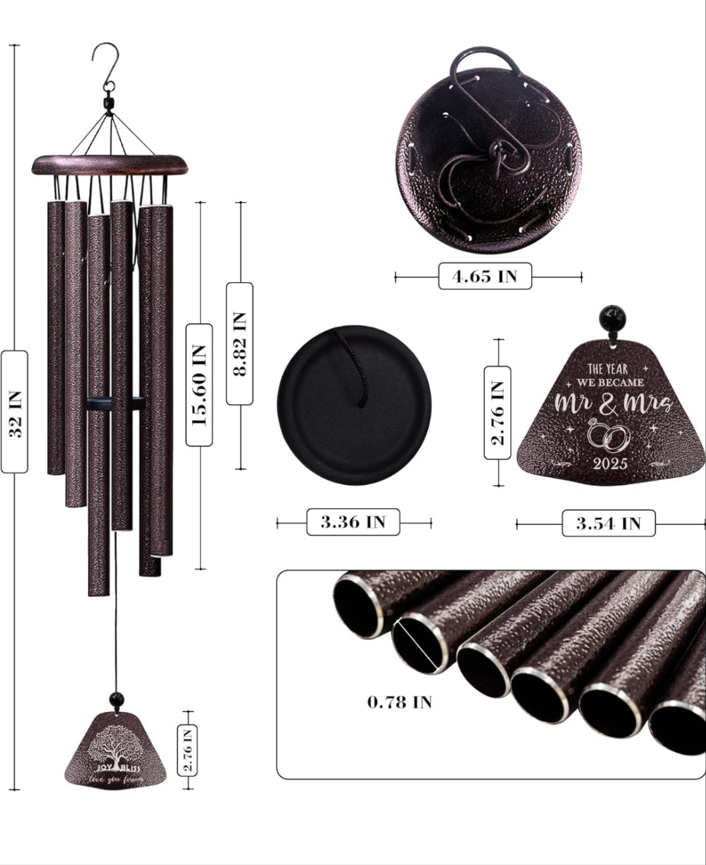 Mr and Mrs Gift 32” Wind Chimes Outside, Wedding Gifts for Couples Newlyweds 2025, Bridal Shower Just Married Gift
