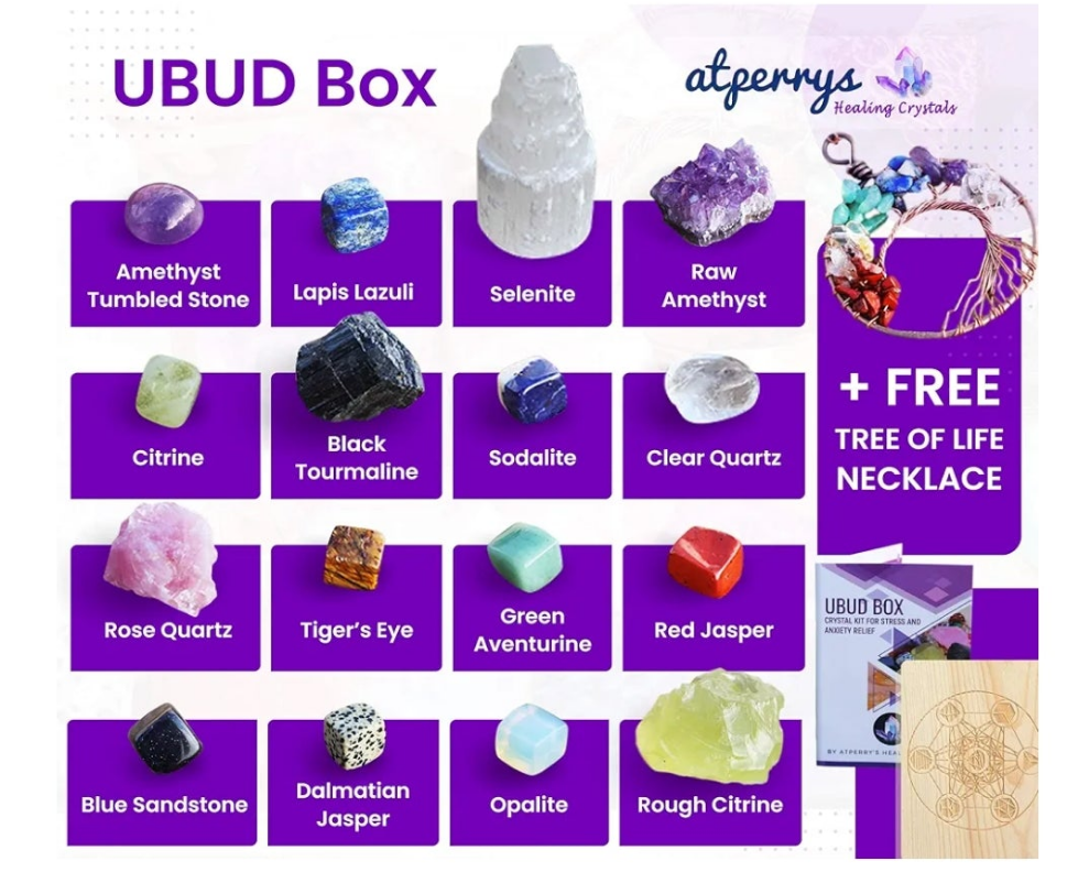 16 LARGE Natural Healing Crystals Set in Wooden Box - Tumbled, Rough & Raw Crystals, Including Selenite Tower, Black Tourmaline, Amethyst, Rose Quartz, Lapiz Lazuli, Citrine & Tiger's Eye