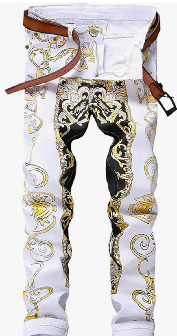 Men's Printed Jeans Skinny Denim Pants