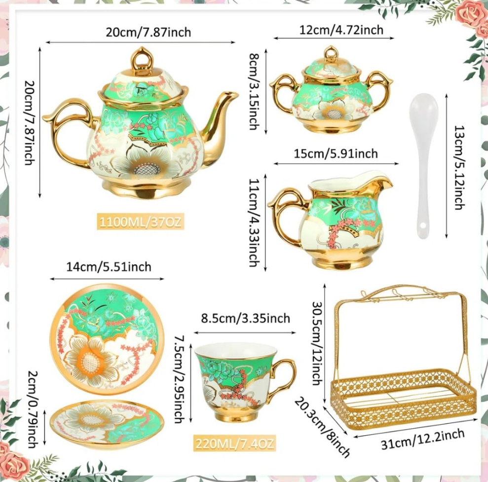 Porcelain Floral Teapot Set For 10