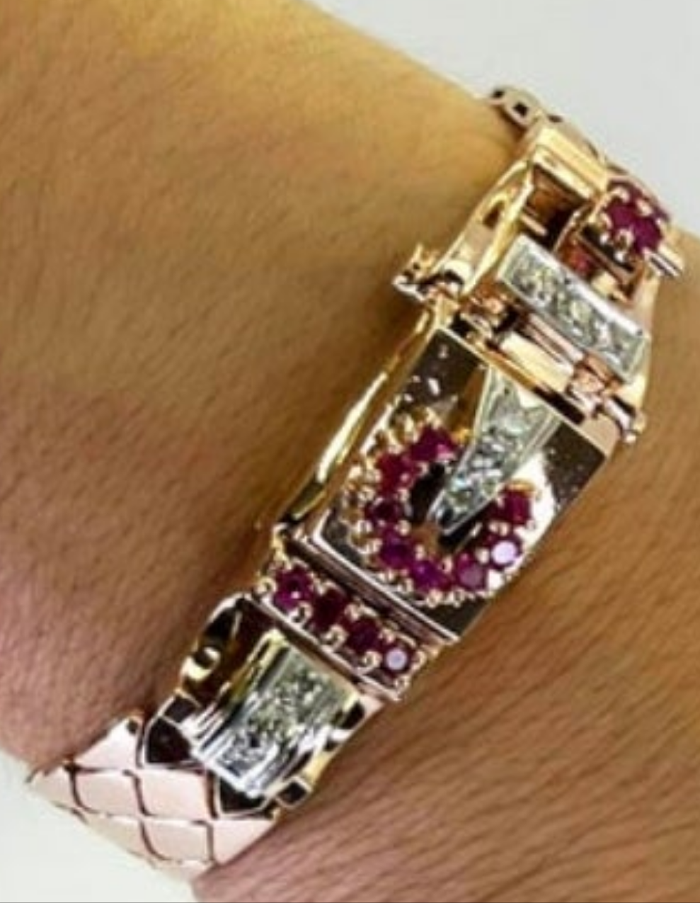 Stunning Retro Rose Gold, Diamond, and Ruby Manual Watch 0.18k