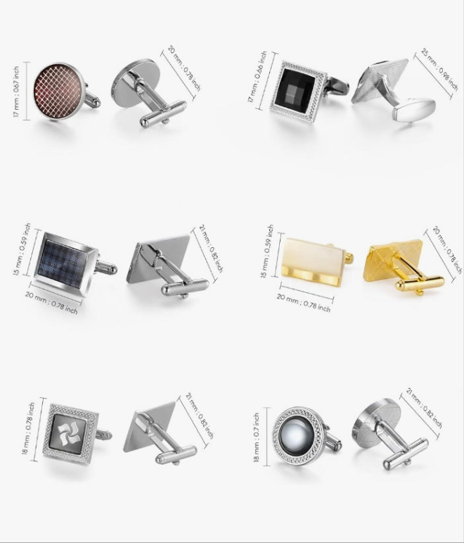 12 Pairs, Classic Fashion Men's Cuff Links Silver-Tone Gold-Tone Black for Business Wedding Party Gift Box