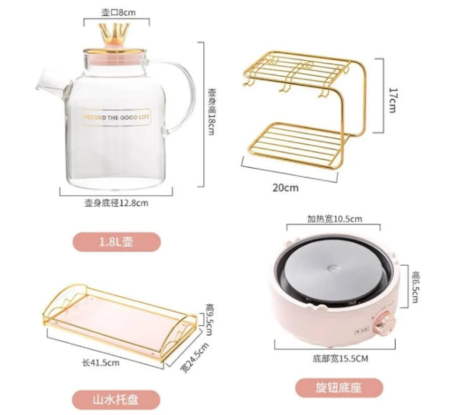 Queen tea set Mini Automatic Flower Tea Stew Electric Kettle Set (Color : Pink, Size : 1.8L