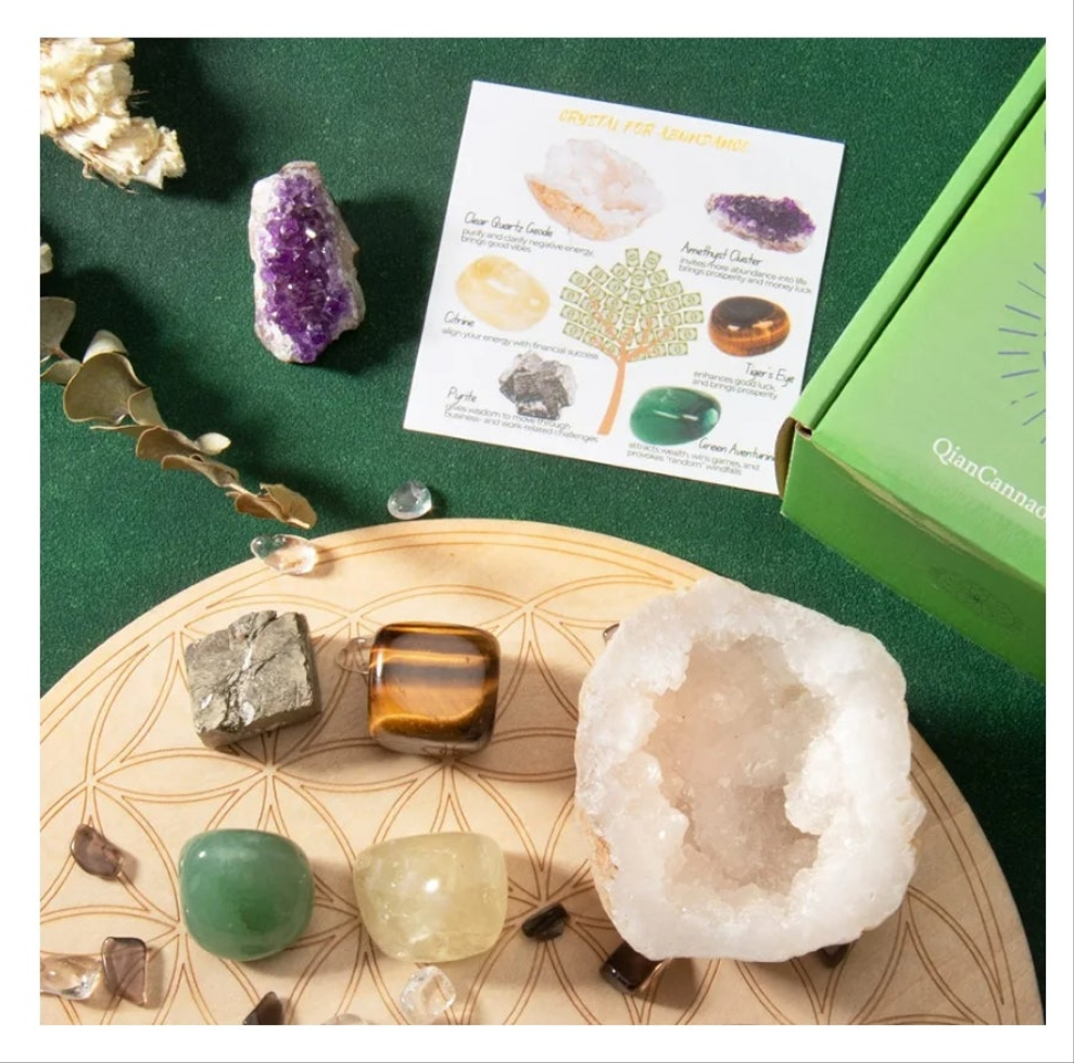 Crystals and Healing Stones Set for Abundance and Prosperity, Spiritual Crystals and Gift for Metaphysical, Witchcraft, Meditation, Manifestation, Zen, Reiki, Fengshui