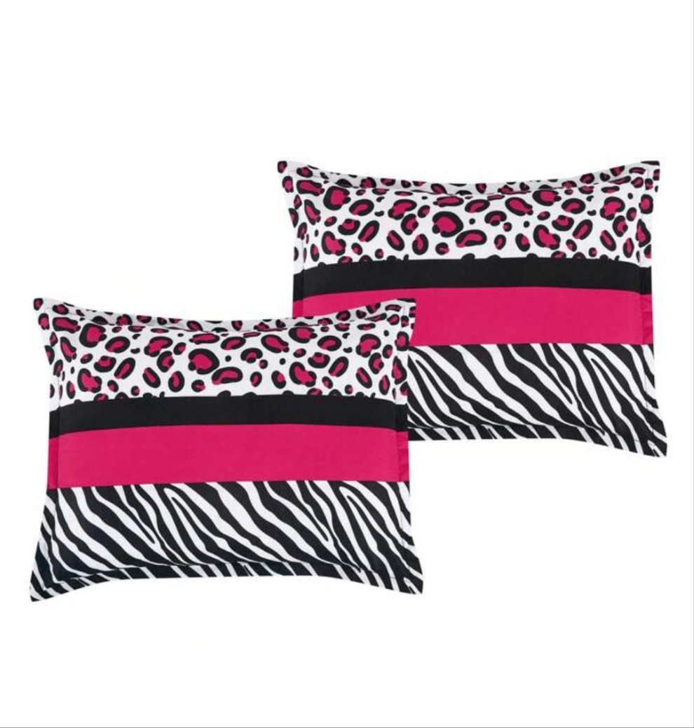 7 Pieces Pink And Black Color Printed Set- Contemporary Brushed Microfiber Bedding Set For All Season - Breathable & Comfortable Bed In A Bag With Down Alternative Filling