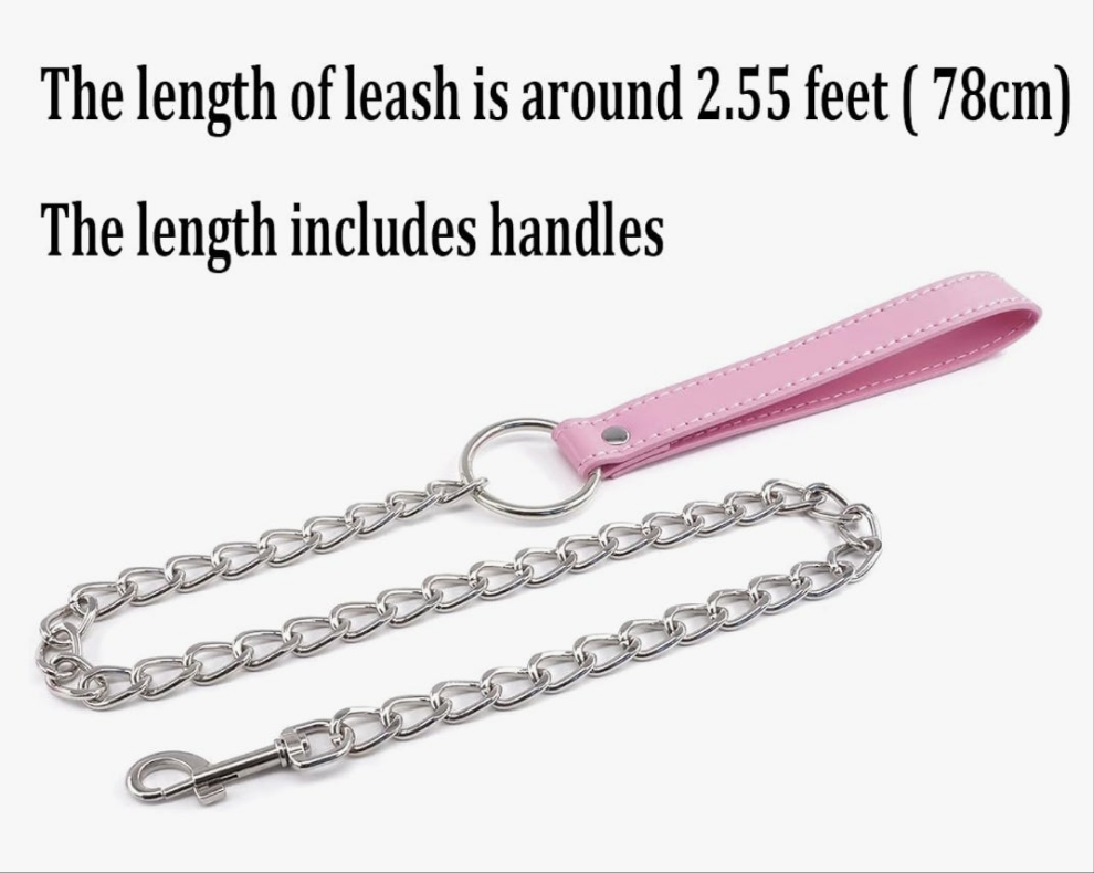 Women Pink Leather Fur-Lined Collar and Leash Set, Sex Toys Leather Necklace Choker for Games