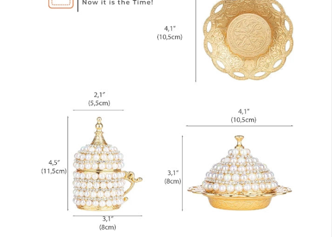 27 Pc Ottoman Turkish Greek Arabic Coffee Espresso Serving Set with Pearl Embellishments, Saucer and Sugar Dish (Silver)