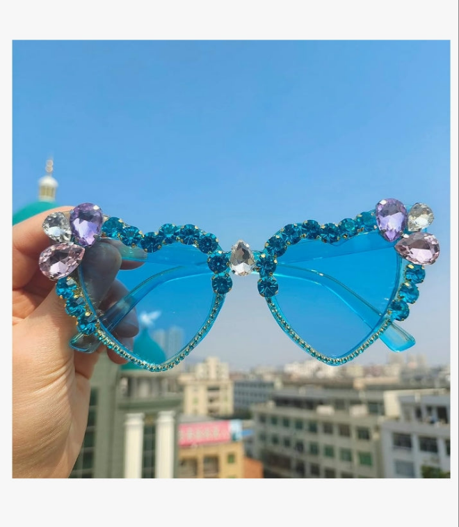 Heart shaped Rhinestone Sunglasses Women Fashion Diamond bling party Sun Glasses Crystal Shades