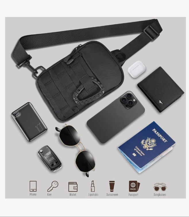 Small Sling Bag for Men, Tactical Inspired Waterproof Utility EDC Mini Crossbody Chest Bag for Travel Work Sport