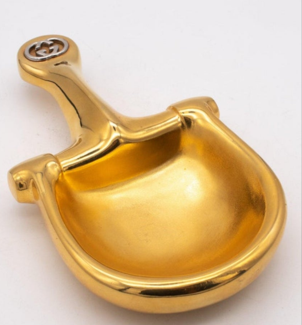 Luxury GUCCI 1970 Milano Very Rare Vintage Horse Bit Trinket Tray In 24Kt Gilt Bronze Iconic