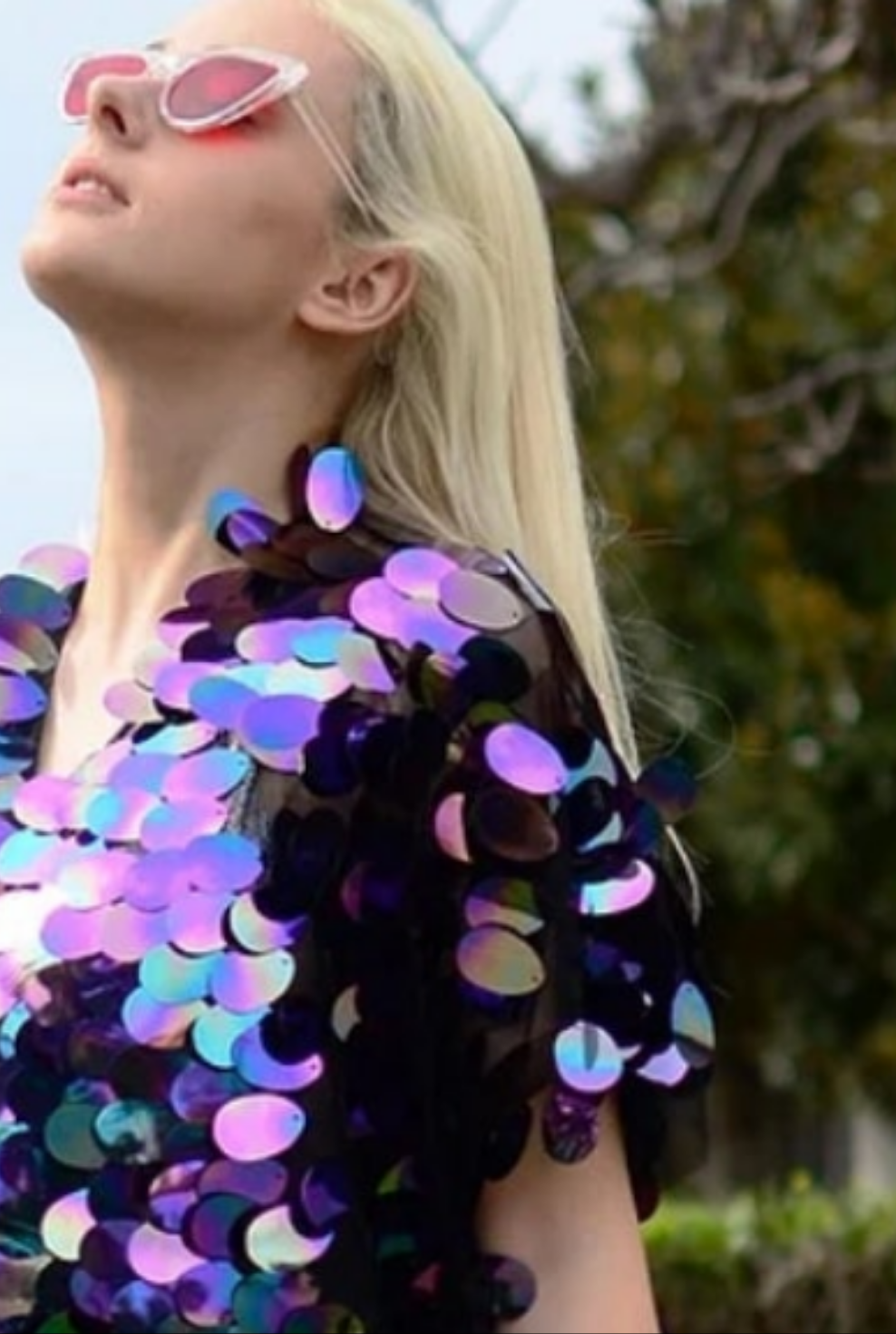 Party Disco Sequin Short Sleeve Cardigan Coat-Purple blue multicolored COCOMONEY
