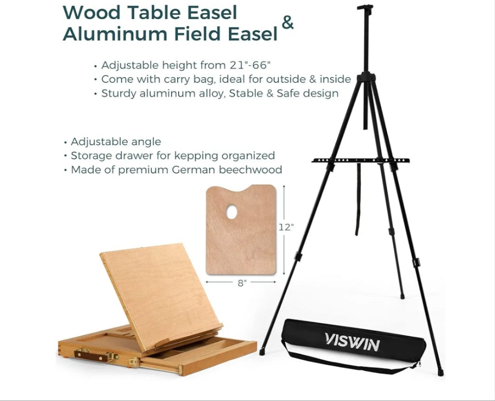 All-in-One Art Painting Set with Aluminum & Beech Wood Easel, 96 Acrylic, Watercolor & Oil Paint Set, Canvases, Painting Kit with Complete Art Supplies for Adult, Student, Beginner, Artist