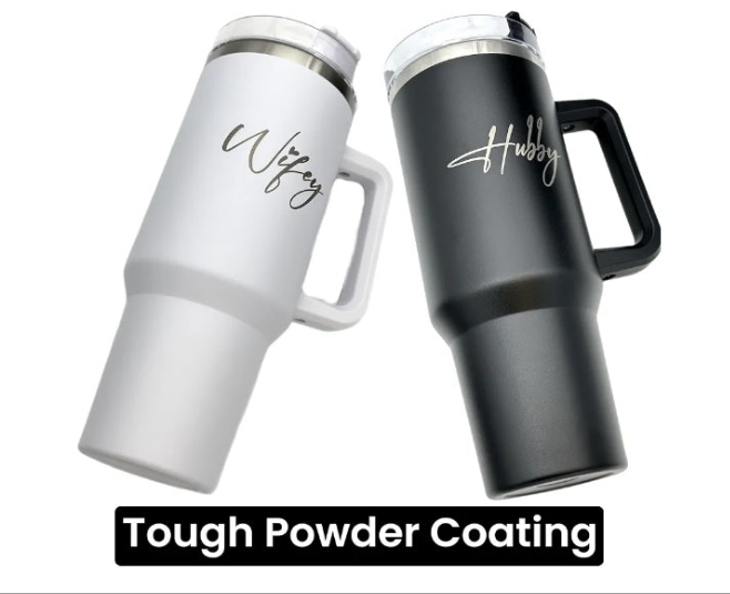 Wifey & Hubby Wedding Gift 40 oz Engraved Tumbler Set Of 2 For couples With Straw & Brush. Christmas or Engagement Gift Set For Bride & Groom.