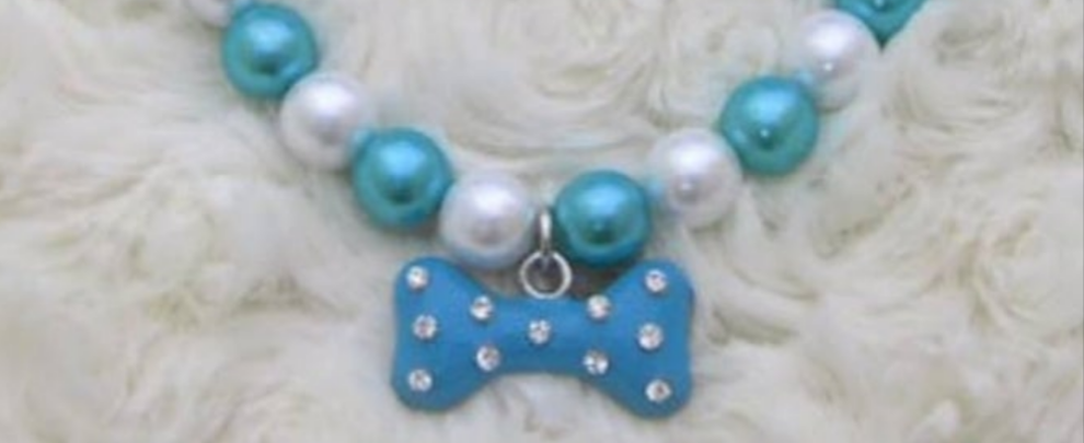 Fancy Diamond Dog Necklace Jewelry with Bling Pearls Rhinestones Bone Charm for Pets Cats Small Dogs Girl Teacup Chihuahua Yorkie Clothes Costume Outfits