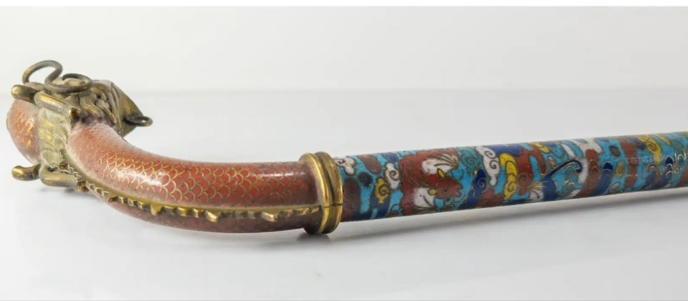 Rare 18th Century Chinese Cloisonne Enamel Gilt Bronze Dragon Cane Scepter