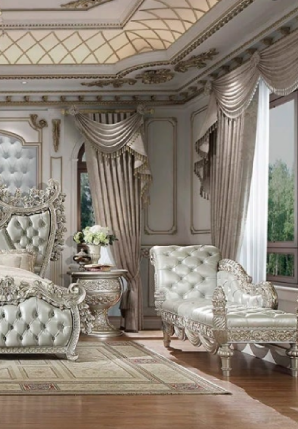 LEATHER 5PC BEDROOM | SILVER W/GOLD HIGHLIGHT