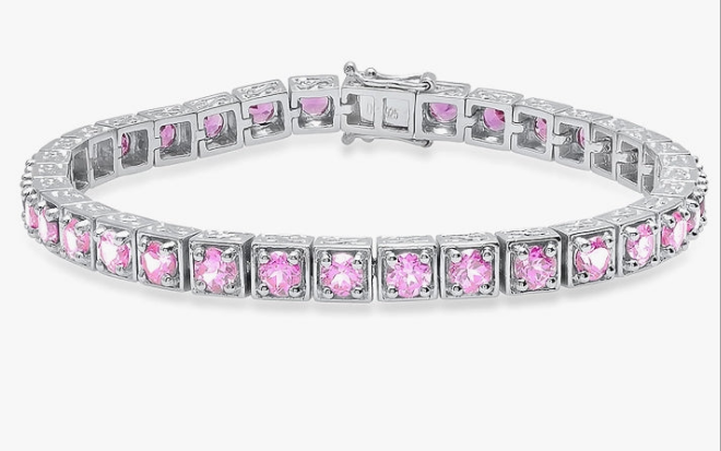 4mm Each Round Lab Created Gemstone Square Framed Tennis Bracelet for Women in 925 Sterling Silver