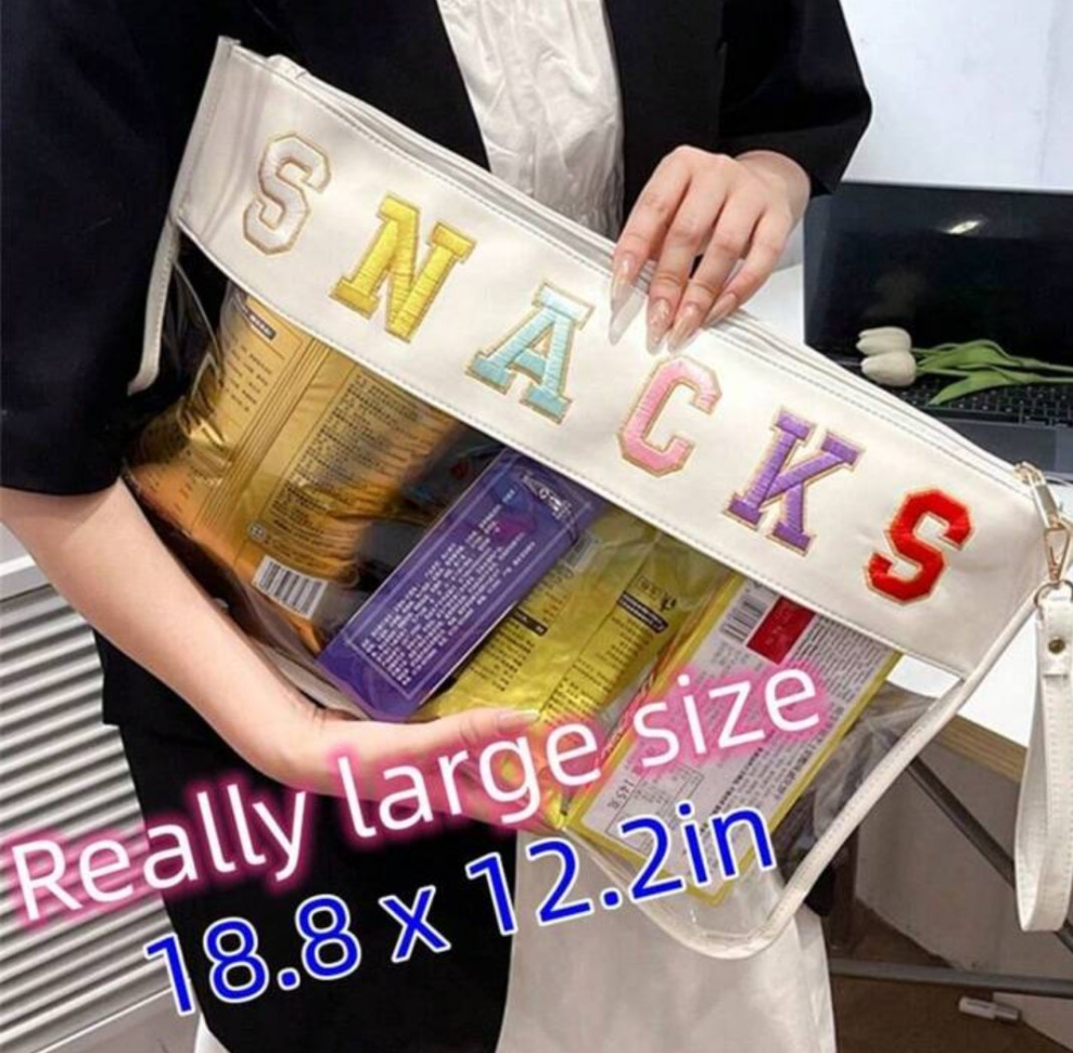Transparent Embroidered Snack Wristlet Pouch Bag for travel vacation beach office home school car plane train anywhere cocomoney