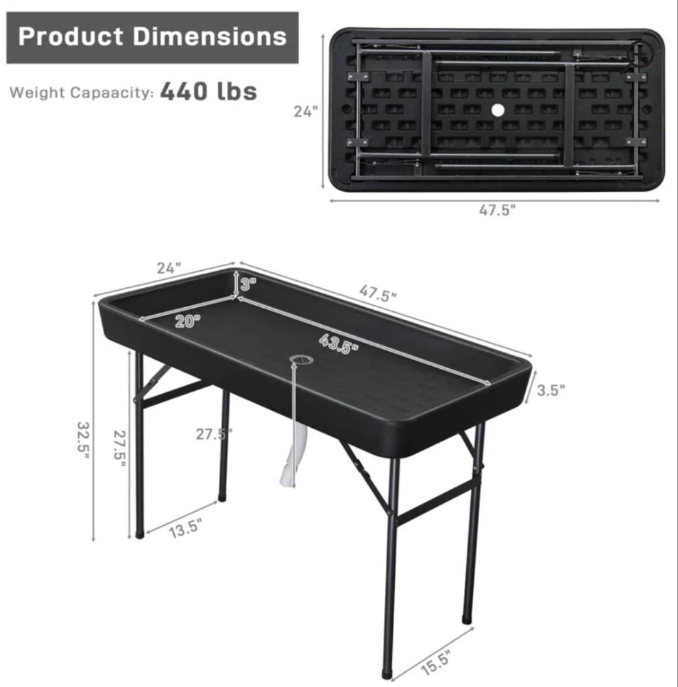 Portable Party 4 FT. Folding Ice Cooler Table with Removable Matching Skirt and Drain HoseIce folding table comes with a drain hose