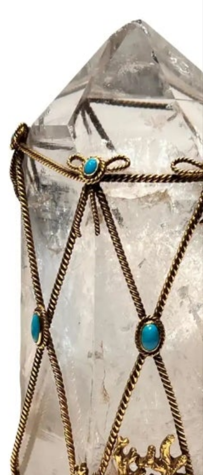 David Webb Rock Crystal and Turquoise Desk Object