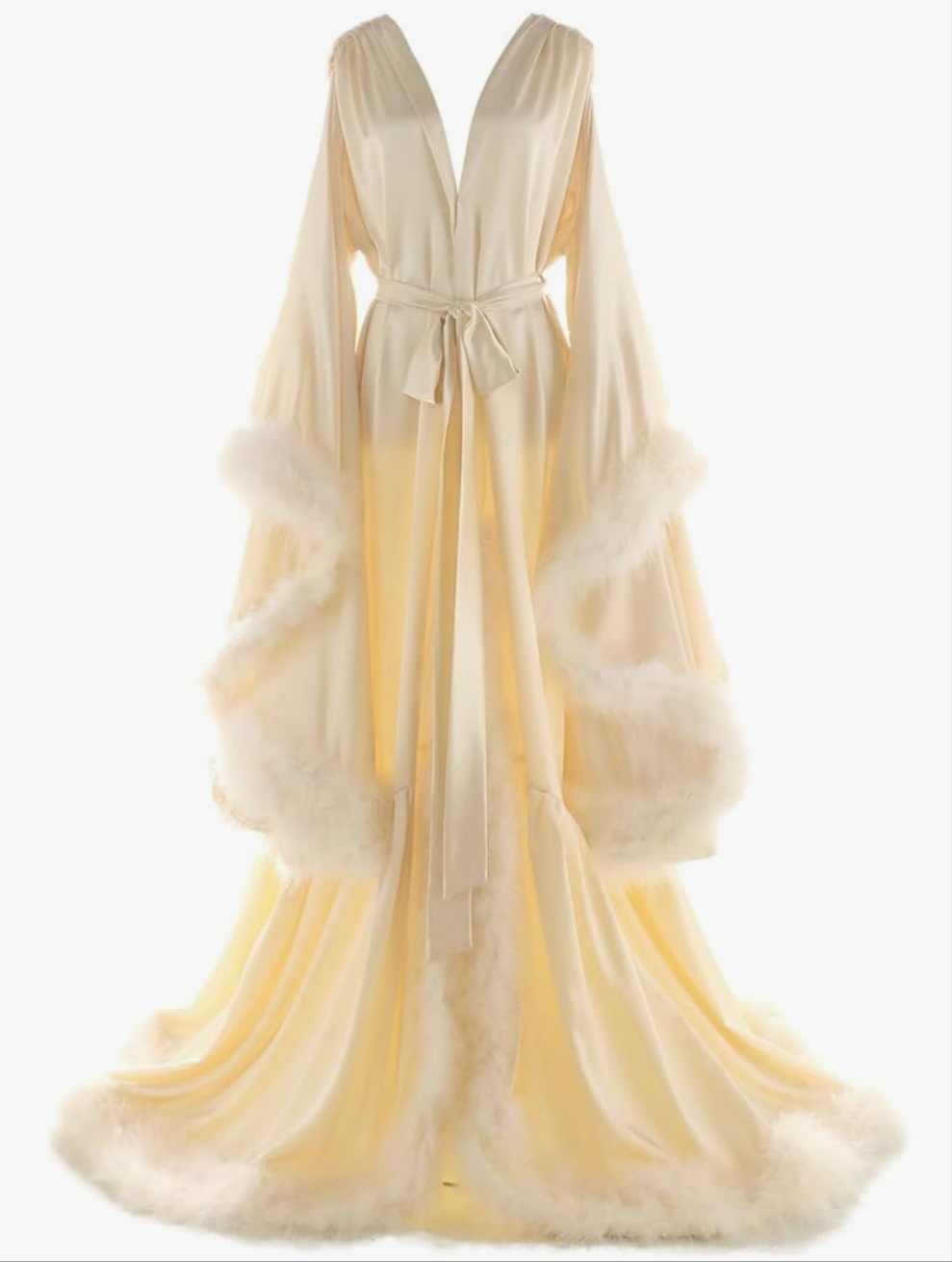 Silk Feather Bridal Robes Old Hollywood Maternity Photoshoot Nightgown Silk Bathrobe Long Lingerie Cocomoney