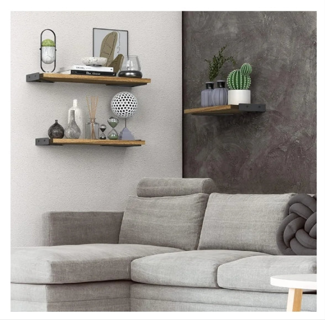 Shelves for Bedroom Decor, Floating Wall Shelves for Living Room Kitchen Storage, Wall Mounted Rustic Wood Floating Shelves for Kids Books, Small Shelf for Bathroom(Brown,Set of 3)