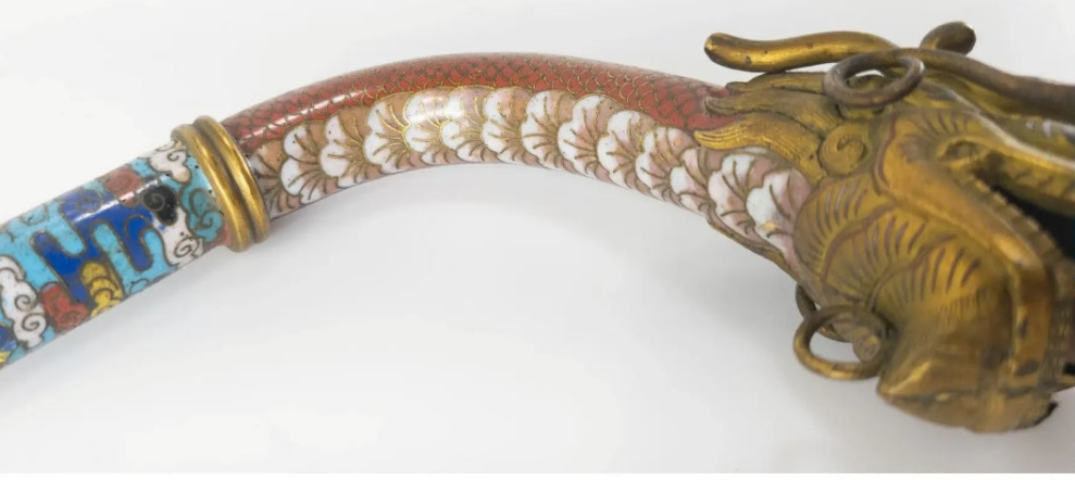 Rare 18th Century Chinese Cloisonne Enamel Gilt Bronze Dragon Cane Scepter