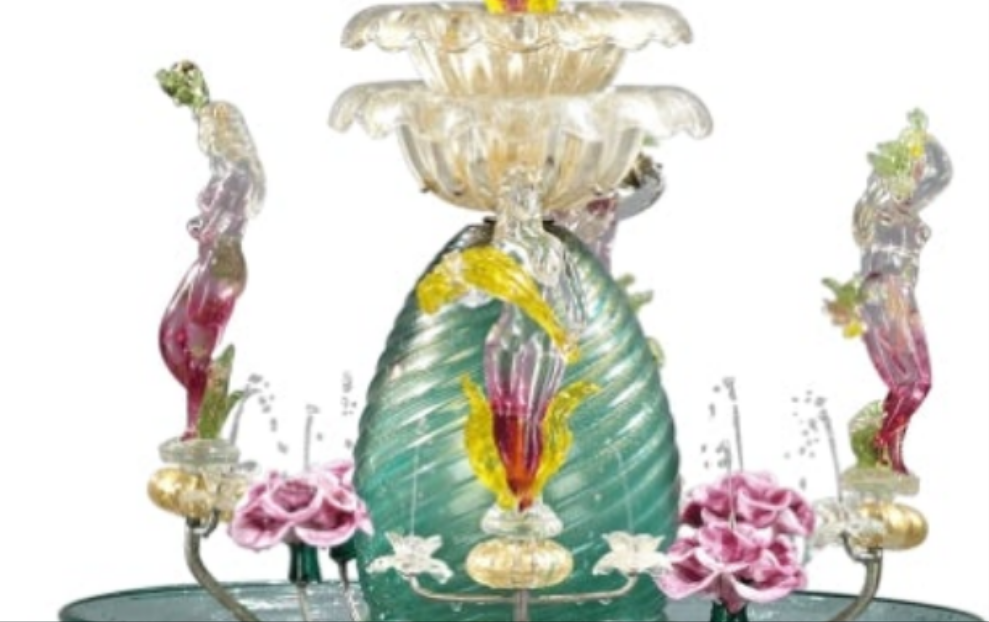 24-Carat Gold Leaf Murano Venetian Glass Water Fountain Incredible