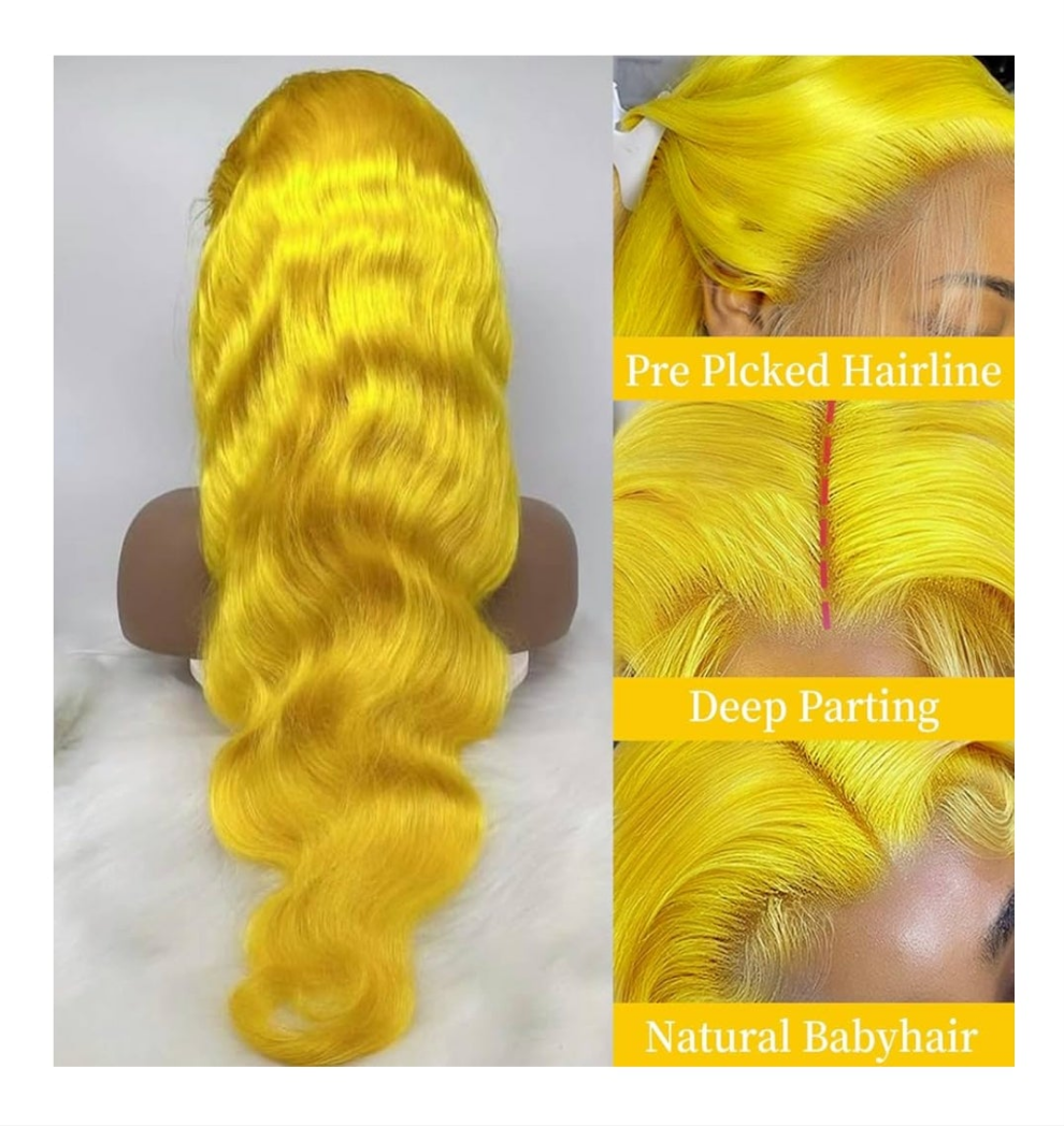 26 Inch Yellow Lace Front Wig Human Hair 200% Density Blonde Wig Human Hair Body Wave Lace Front Wigs Human Hair Pre Plucked 13x4 HD Lace Frontal Wig Yellow Colored Wigs Human Hair Glueless Wig