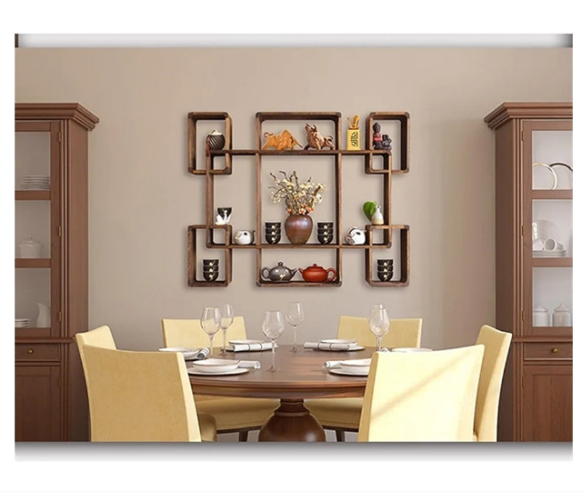 Floating Shelves Solid Wood, Wall-Mounted Display Storage Shelf, Multi-Layer Wall Hanging Teapot and Tea Set Shelf Wall Shelves,Large