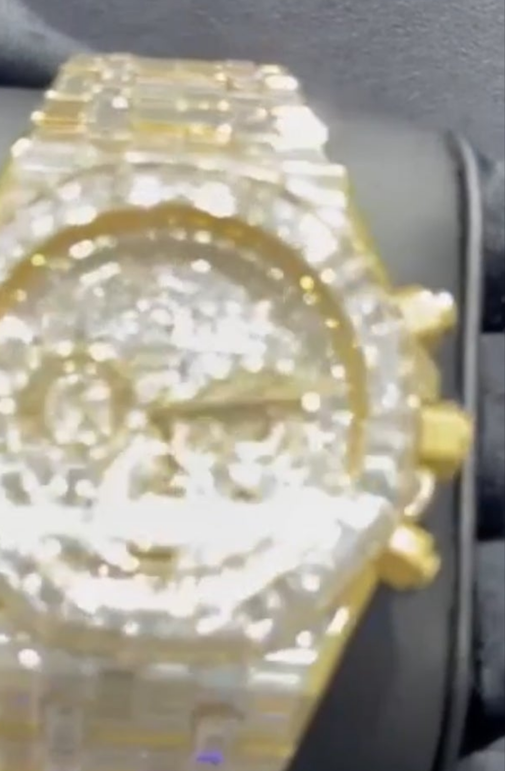 CHANDELIER ICED OUT "AP" 18K SOLID GOLD WATCH | VVS1 80 CTS T.W.