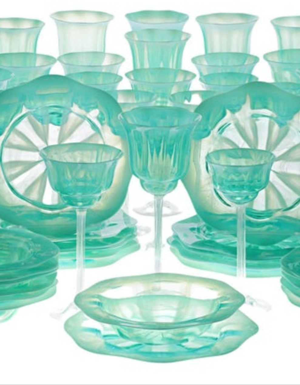 Louis Comfort Tiffany Pastel Favrile Glass Dinnerware 60 pieces