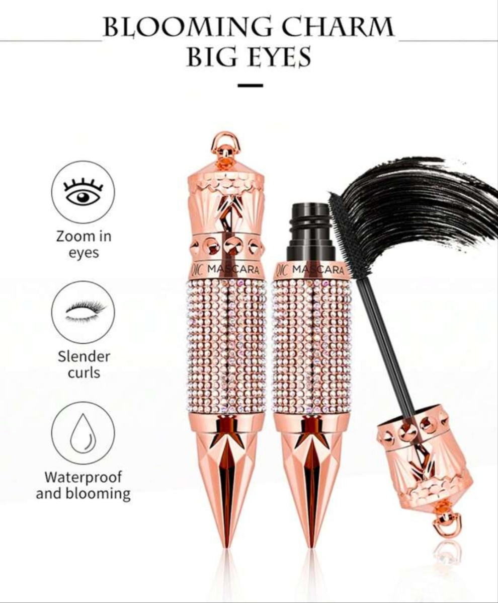 Silk Fiber Mascara Rhinestone Decorative Shell Mascara , Waterproof Smudge Proof Elongate Eyelashes Makeup Tool , Natural Thick Curling Mascara