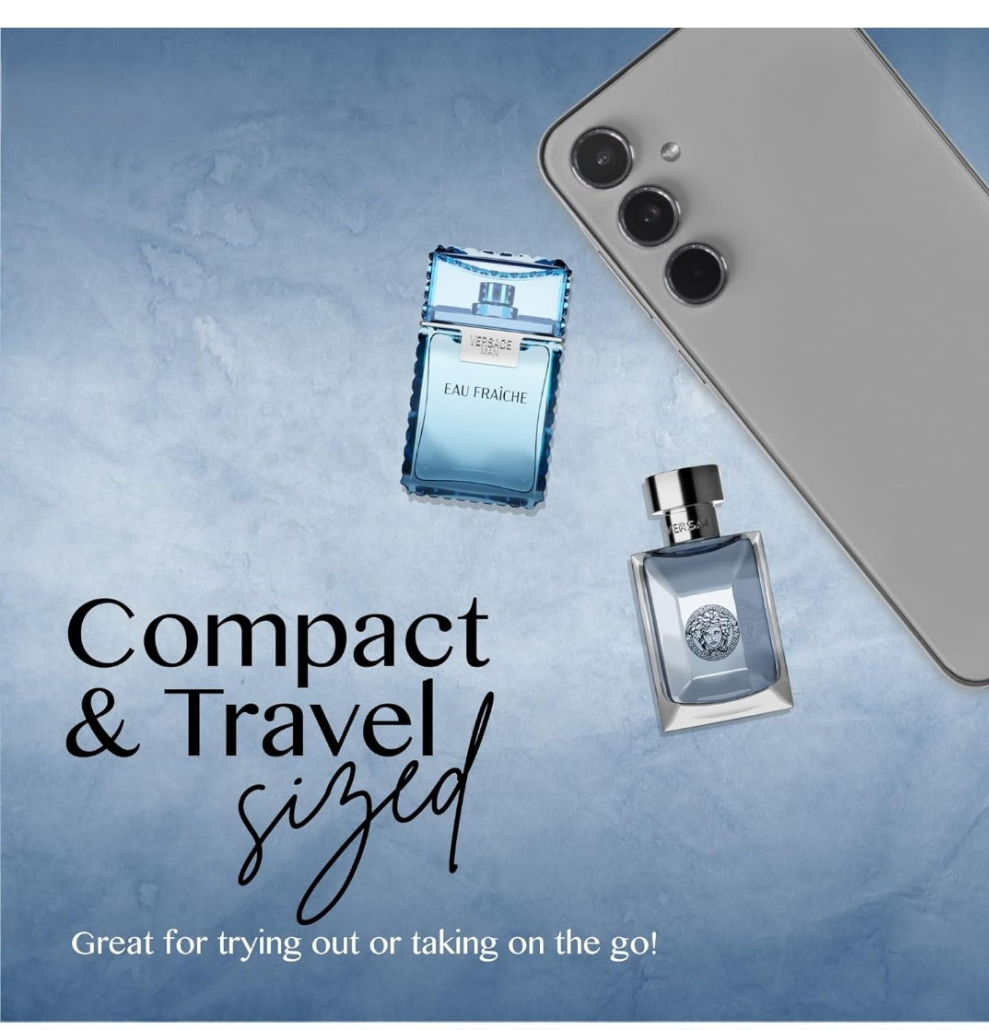 Versace Cologne for Men Set of 4 Mini Eros, Pour Homme, Dylan Blue, Eau Fraiche Perfume for Men Fragrance Sampler Set - Designer Mens Cologne Samples (4 Count, 0.17 oz)