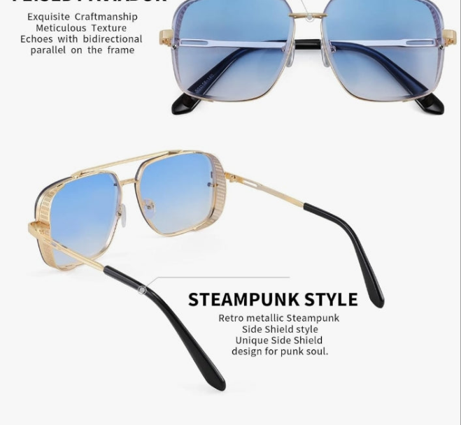 Sunglasses Mens Women Vintage Pilot Square Trendy Metal Steampunk Fishing Driving Sun Glasses