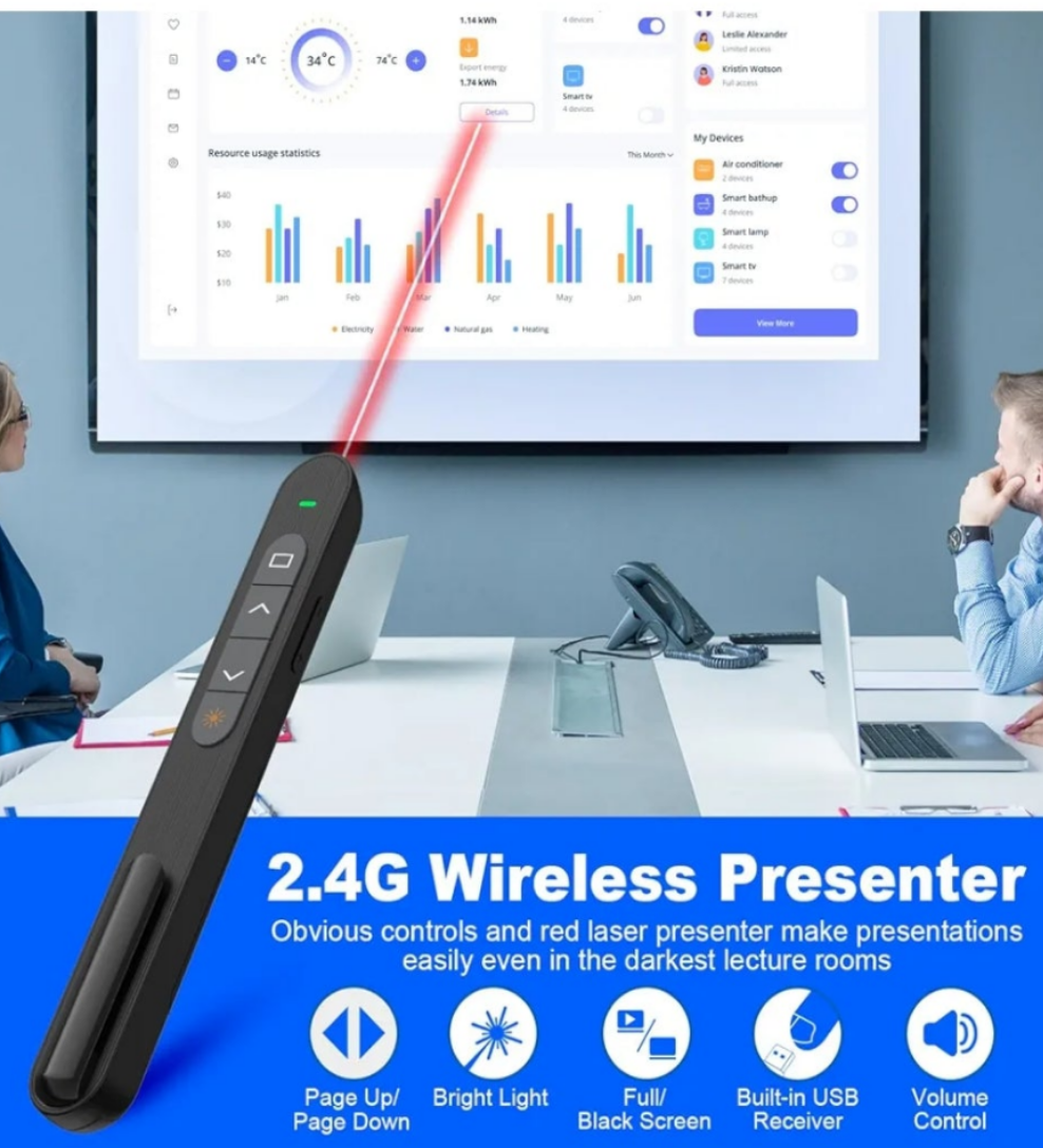 Presentation Clicker for PowerPoint, RF 2.4GHz USB Wireless Presenter Remote with Volume Control, PowerPoint Clicker Slide Advancer for Mac, Windows, Laptop, Keynote