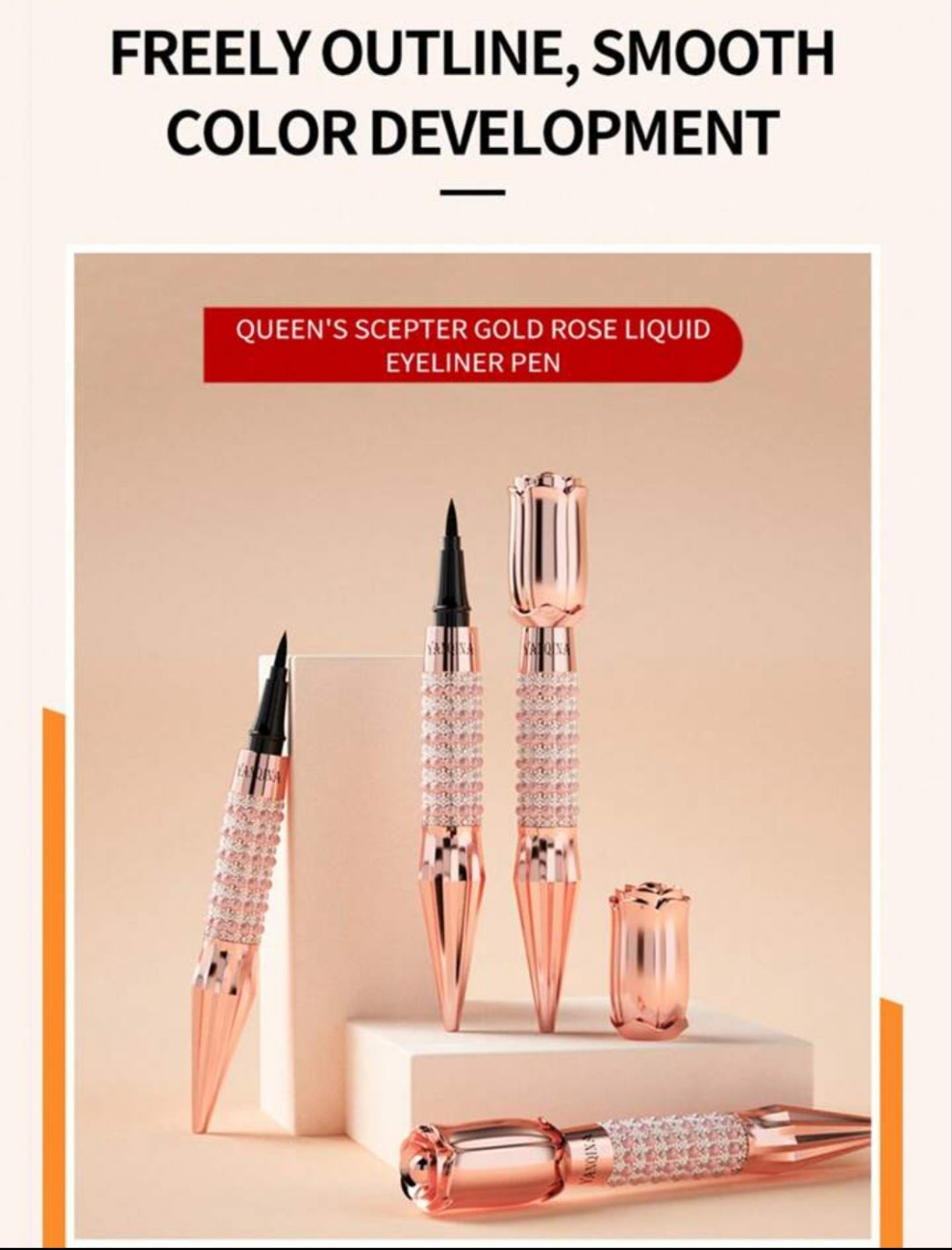 Long-Lasting Black Liquid Eyeliner Pen with Rhinestone Bronzing Effect - Waterproof and Sweat-Proof Eye Makeup Tool