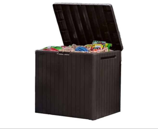 30 Gallon Resin Outdoor Storage Box and Patio Furniture Side Table for Pool and Garden Accessories,