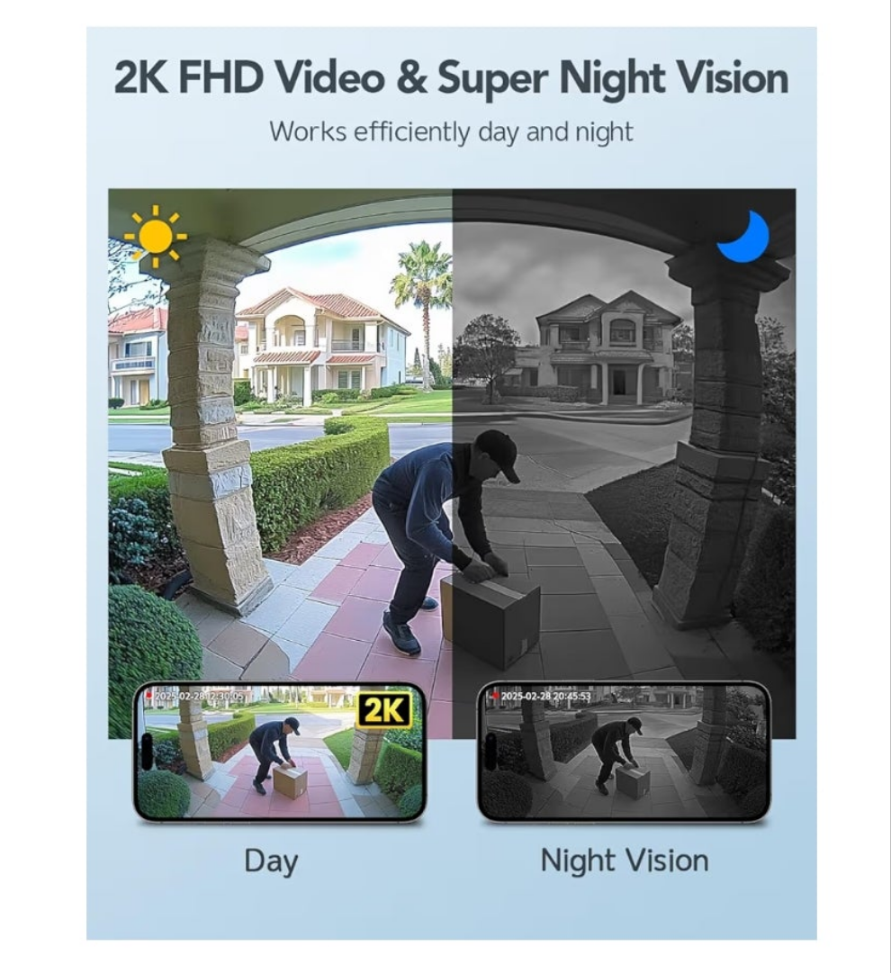 Wireless Video Doorbell Camera, 180° Head-to-Toe Video, Live View with Two-Way Talk, 2.4G Wi-Fi Doorbell Camera with Chime, Local/Cloud Storage, Human Detection, Works with Alexa & Google Home