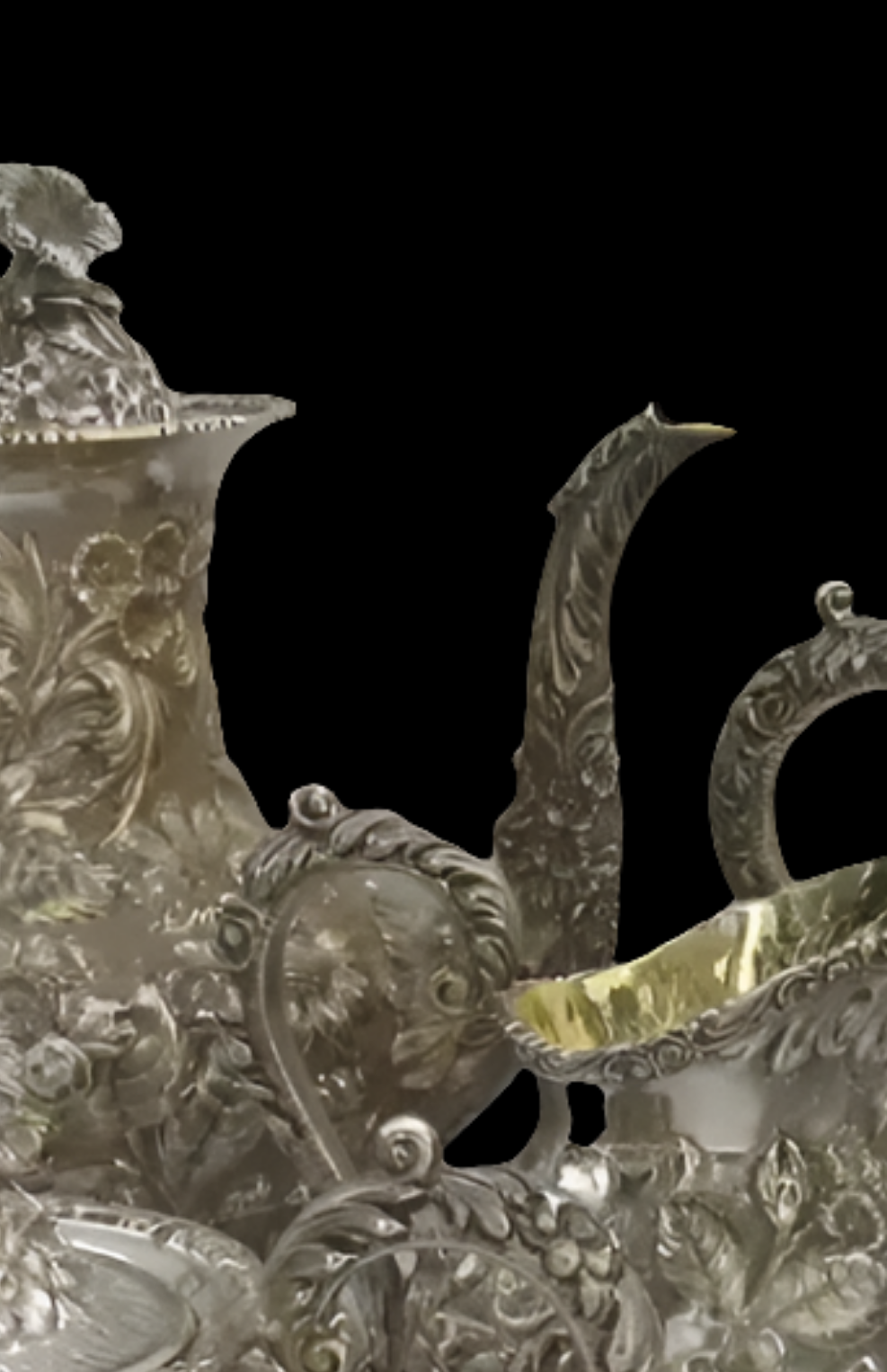 Sterling Silver Tea Coffee Set Repousse Baltimore Rose by Schofield 5 Piece