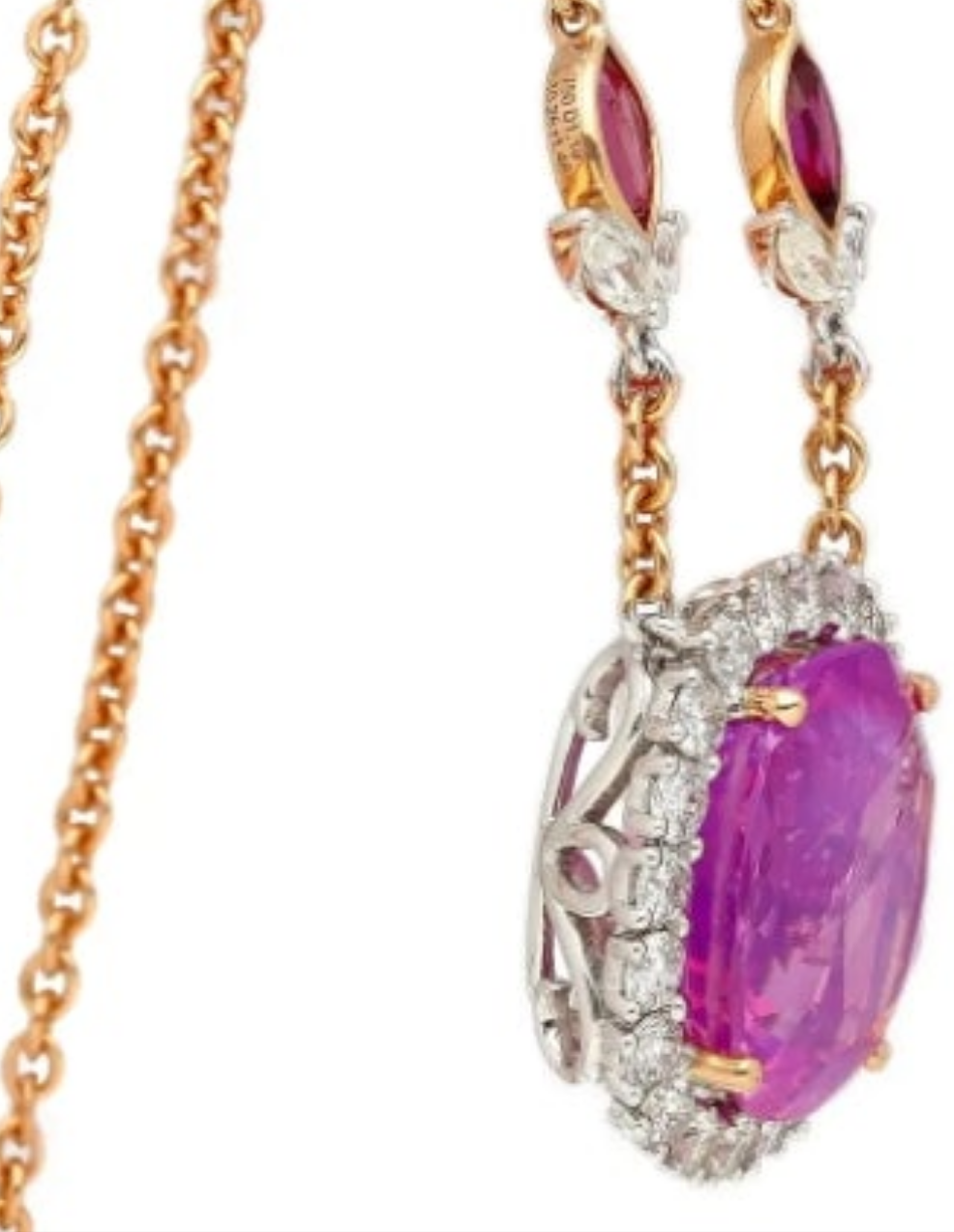 AGL Certified 10.26 Carat Cushion Cut Pink Sapphire, Ruby, & Diamond Necklace