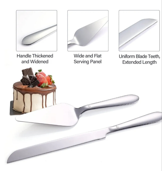 Cake Cutting Set for Wedding, Elegant Cake Knife and Server Set with Thickened Stainless Steel and Rounded Edges, Cake Cutter and Pie Spatula for Birthday Anniversary Christmas Gift Set of 2,