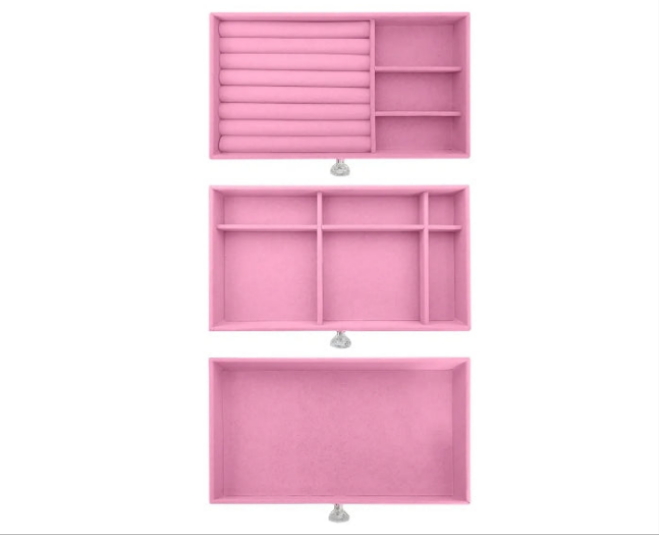 Clear Acrylic Velvet Jewelry Organizer with 3 Drawers, Stackable Display Storage Earrings Necklace Rings Bracelets Box Holder Case