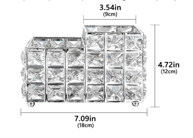 Crystal Makeup Brush Holder, One-Piece Square Brush Organizer, Cosmetics Brush Storage Container for Table, Dresser, Bathroom, Bedroom Organization