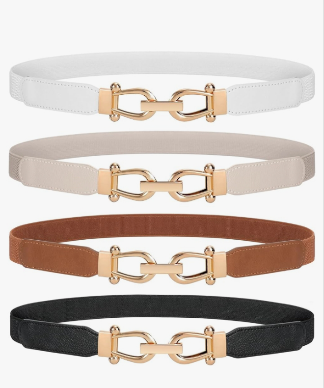 Women Skinny Belt for Dresses Retro Stretch Ladies Waist Belt Plus Size Set of 4