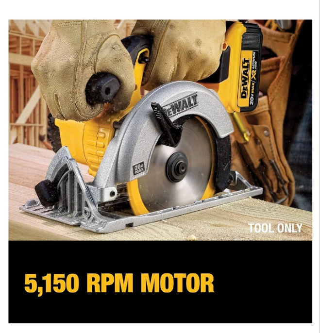 DEWALT 20V MAX Circular Saw, 6-1/2-Inch Blade, 460 MWO Engine, 0-50 Degree Bevel Capability, Bare Tool Only